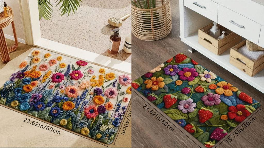 Tapetes antiderrapantes florais 3d super fofos diferentes